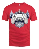 Royal Gaming Controller Crest Graphic T Shirt Legendary Gamer Tee - red t-shirt on white background