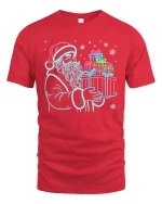 Neon Santa Christmas Gifts Graphic T Shirt Festive Holiday Glow Tee - red t-shirt on white background