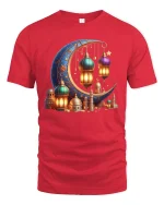 Crescent Moon Lantern Art Graphic T Shirt Magical Night Glow Tee - red t-shirt on white background