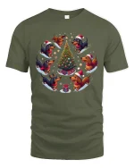 Cute Dachshund Christmas Tree Circle Graphic T Shirt Festive Tee - military green t-shirt on white background
