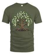 Money Tree Graphic T Shirt Wealth Growth Financial Vibes Tee - military green t-shirt on white background