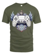 Royal Gaming Controller Crest Graphic T Shirt Legendary Gamer Tee - military green t-shirt on white background