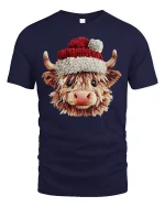 Cute Highland Cow Christmas Graphic T Shirt Cozy Holiday Vibes Tee - navy t-shirt on white background