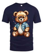 Cute Teddy Bear With Glasses Graphic T Shirt Adorable Style Tee - navy t-shirt on white background