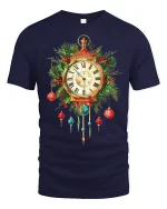 Vintage Christmas Clock Ornament Graphic T Shirt Festive Holiday Tee - navy t-shirt on white background