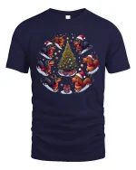 Cute Dachshund Christmas Tree Circle Graphic T Shirt Festive Tee - navy t-shirt on white background