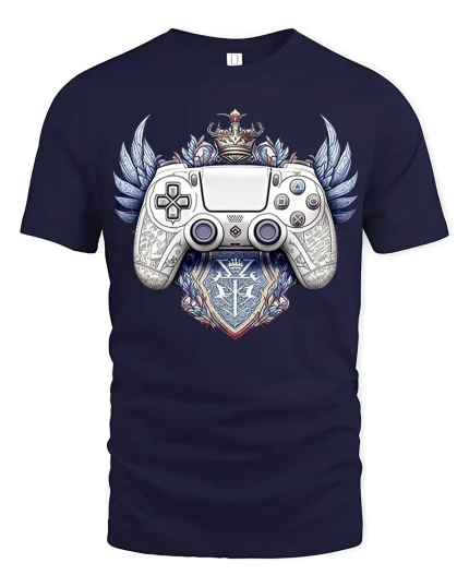 Royal Gaming Controller Crest Graphic T Shirt Legendary Gamer Tee - navy t-shirt on white background