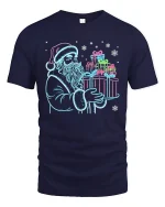 Neon Santa Christmas Gifts Graphic T Shirt Festive Holiday Glow Tee - navy t-shirt on white background