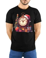 Christmas Countdown Clock Graphic T Shirt Festive Holiday Time Tee - model wearing black tee with hands behind back