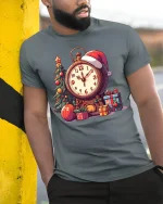 Christmas Countdown Clock Graphic T Shirt Festive Holiday Time Tee - model wearing grey tee, leaning on column
