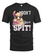 I Dont Give a Spit Funny Llama Attitude Graphic Tee Shirt - black t-shirt on white background