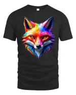 Colorful Watercolor Fox Face Artistic Wildlife Graphic Tee Shirt - black t-shirt on white background
