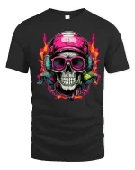 Neon Skull DJ Headphones Street Art Music Graphic Tee - black t-shirt on white background