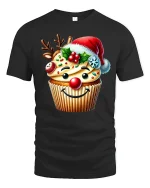 Funny Christmas Cupcake With Santa Hat Graphic T Shirt Sweet Tee - black t-shirt on white background