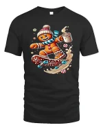 Gingerbread Skater With Hot Cocoa Funny Christmas Graphic T Shirt - black t-shirt on white background