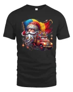 Santa Claus Driving Vintage Gift Truck Christmas Graphic T Shirt - black t-shirt on white background