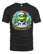 Grinch Christmas Bubble Bath Party Graphic Tee With Wine Humor - black t-shirt on white background