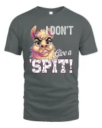 I Dont Give a Spit Funny Llama Attitude Graphic Tee Shirt - gray t-shirt on white background