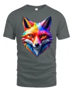 Colorful Watercolor Fox Face Artistic Wildlife Graphic Tee Shirt - gray t-shirt on white background