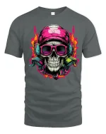 Neon Skull DJ Headphones Street Art Music Graphic Tee - gray t-shirt on white background