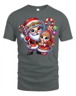Cute Santa And Little Girl Christmas Candy Magic Graphic Tee - gray t-shirt on white background