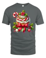 Festive Christmas Cupcake Candy Cane Holiday Delight Graphic Tee - gray t-shirt on white background