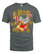 Ho Ho Ho Colorful Reindeer With Bow Funny Christmas Graphic Tee - gray t-shirt on white background