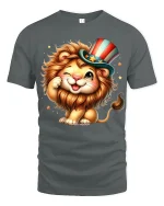 Cute Patriotic Lion With Uncle Sam Hat Funny Cartoon Graphic Tee - gray t-shirt on white background