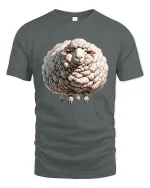 Funny Fluffy Sheep Graphic T Shirt Cute Woolly Animal Art Tee - gray t-shirt on white background