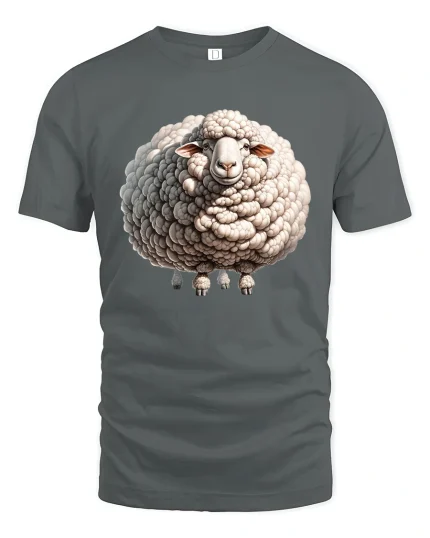 Funny Fluffy Sheep Graphic T Shirt Cute Woolly Animal Art Tee - gray t-shirt on white background