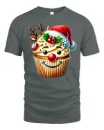 Funny Christmas Cupcake With Santa Hat Graphic T Shirt Sweet Tee - gray t-shirt on white background