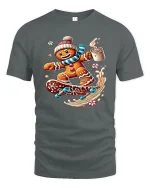 Gingerbread Skater With Hot Cocoa Funny Christmas Graphic T Shirt - gray t-shirt on white background