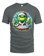 Grinch Christmas Bubble Bath Party Graphic Tee With Wine Humor - gray t-shirt on white background