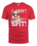 I Dont Give a Spit Funny Llama Attitude Graphic Tee Shirt - red t-shirt on white background