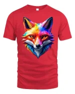 Colorful Watercolor Fox Face Artistic Wildlife Graphic Tee Shirt - red t-shirt on white background