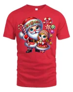 Cute Santa And Little Girl Christmas Candy Magic Graphic Tee - red t-shirt on white background