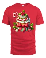Festive Christmas Cupcake Candy Cane Holiday Delight Graphic Tee - red t-shirt on white background