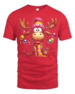 Funny Christmas Moose With Tangled Ornaments Festive Graphic Tee - red t-shirt on white background