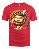 Cute Patriotic Lion With Uncle Sam Hat Funny Cartoon Graphic Tee - red t-shirt on white background