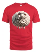 Funny Fluffy Sheep Graphic T Shirt Cute Woolly Animal Art Tee - red t-shirt on white background