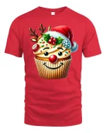 Funny Christmas Cupcake With Santa Hat Graphic T Shirt Sweet Tee - red t-shirt on white background