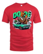 Dope Street Dog Muscle Car Graphic T Shirt Urban Cartoon Style - red t-shirt on white background
