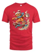 Gingerbread Skater With Hot Cocoa Funny Christmas Graphic T Shirt - red t-shirt on white background