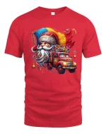 Santa Claus Driving Vintage Gift Truck Christmas Graphic T Shirt - red t-shirt on white background