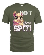 I Dont Give a Spit Funny Llama Attitude Graphic Tee Shirt - military green t-shirt on white background