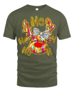 Ho Ho Ho Colorful Reindeer With Bow Funny Christmas Graphic Tee - military green t-shirt on white background