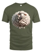 Funny Fluffy Sheep Graphic T Shirt Cute Woolly Animal Art Tee - military green t-shirt on white background