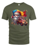 Santa Claus Driving Vintage Gift Truck Christmas Graphic T Shirt - military green t-shirt on white background
