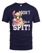 I Dont Give a Spit Funny Llama Attitude Graphic Tee Shirt - navy t-shirt on white background