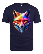 Colorful Watercolor Fox Face Artistic Wildlife Graphic Tee Shirt - navy t-shirt on white background